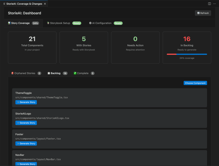 Storybook coverage visualization – StorieAI demo